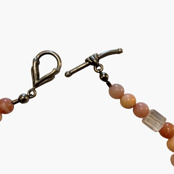 Beaded  Bracelet Pink Peach Silver Handmade Jewelry - Picture 5 of 6